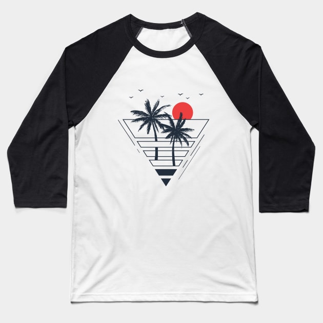 Sunset. Palms. Geometric Style Baseball T-Shirt by SlothAstronaut